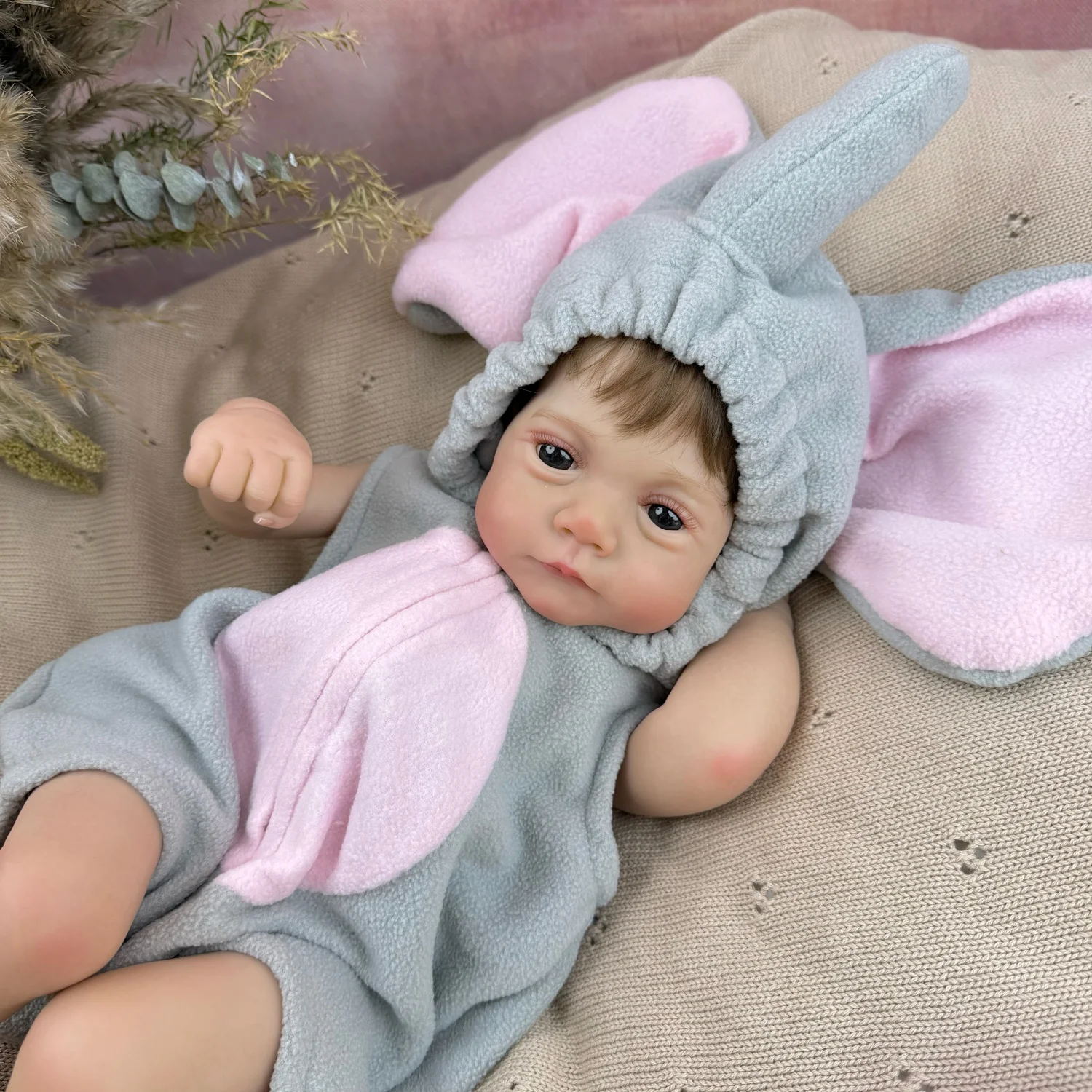 BZDOLL Cloth Body 48CM Reborn Baby Doll Toy For Girl 19inch Handmade Doll Set with Elephant Themed Clothing Lovely Birthday Gift