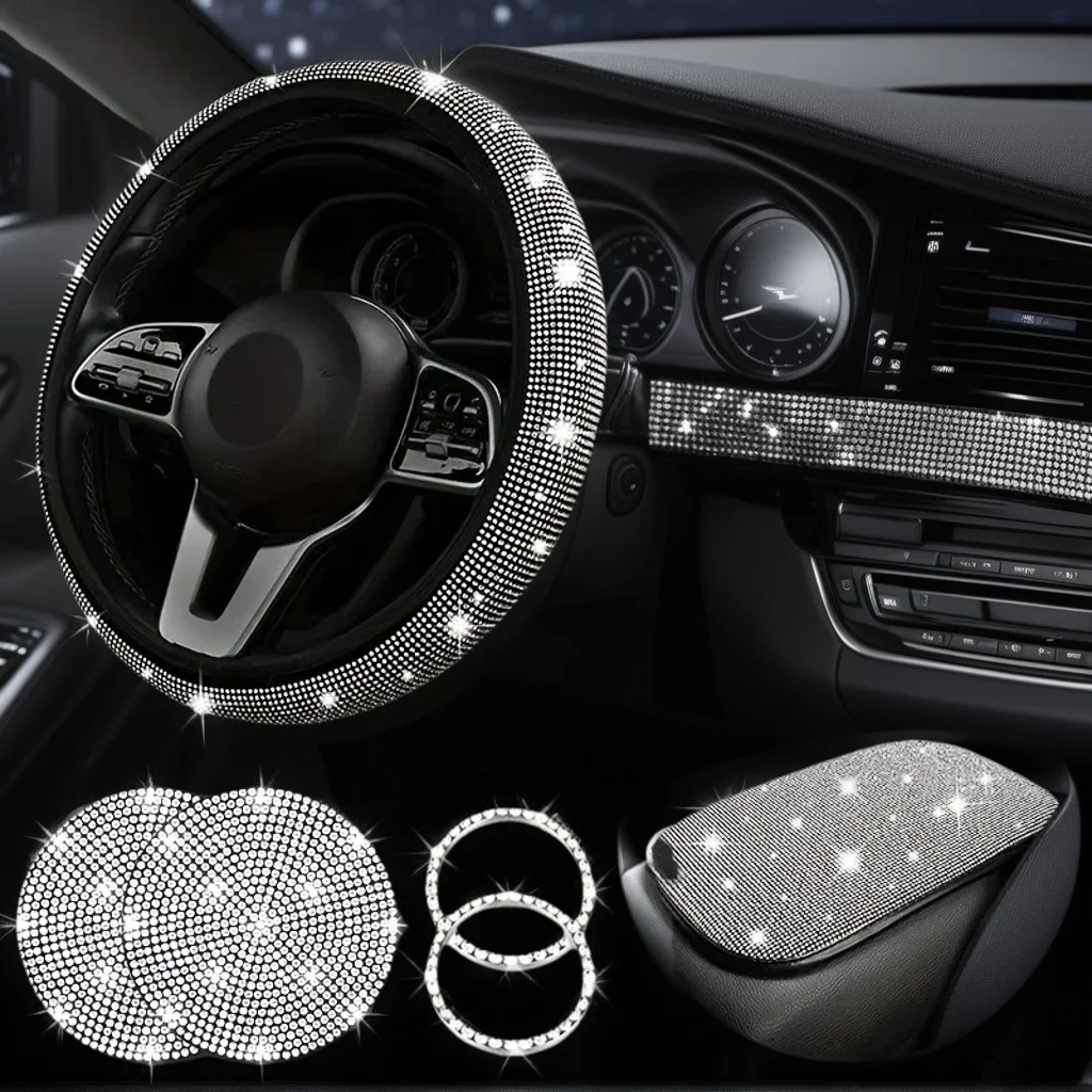 7-teiliges Auto-Lenkradset – Zubehör mit Diamant-Glitzer