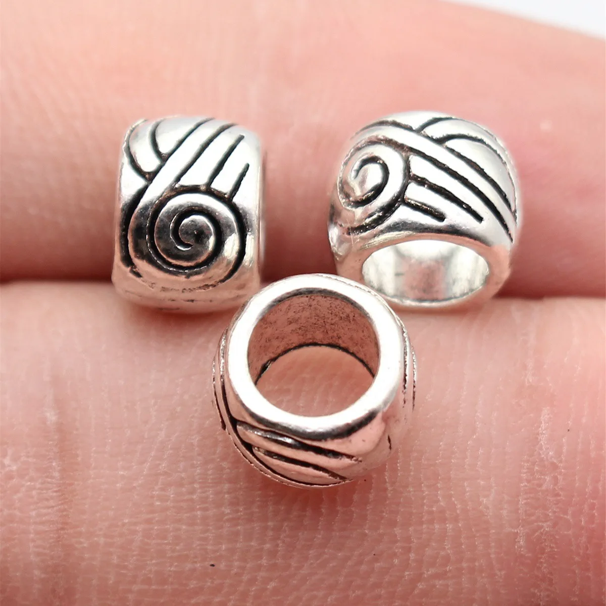 10pcs 9.9x9.9x7.1mm Antique Silver Color Swirl-Patterned Large Hole Spacer Beads Bulk Jewelry Findings