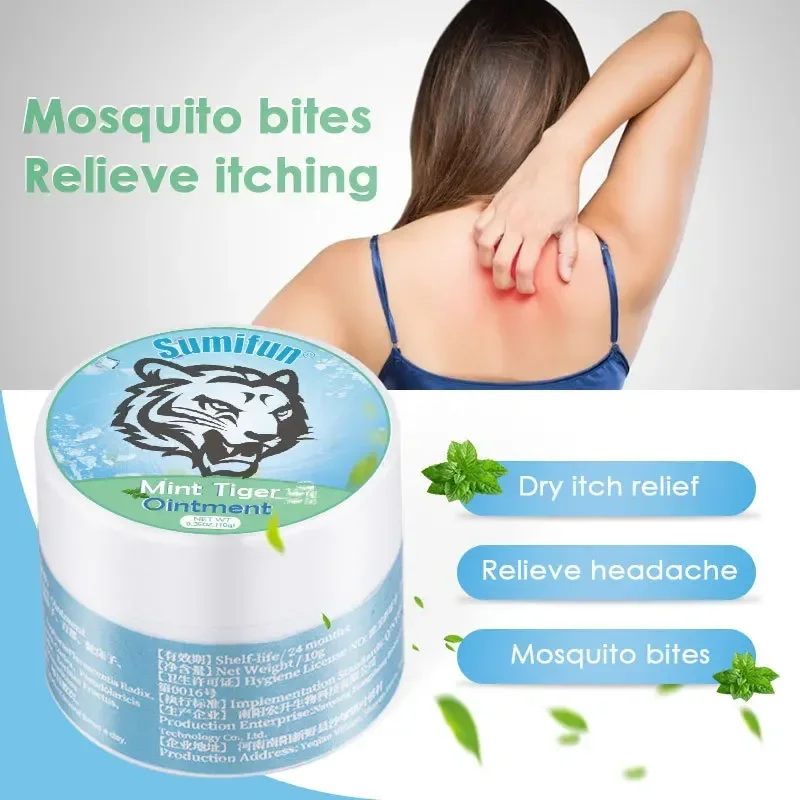 Pomada de menta de tigre blanco para aliviar la piel seca y Pica, crema refrescante para prevenir picaduras de insectos, tratamiento de rojeces e hinchazón, 1 unidad