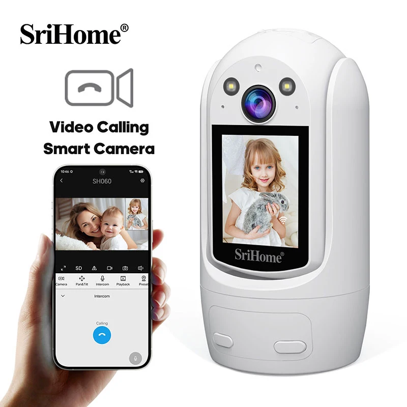 

Srihome 2MP PTZ Wifi Camera Video Call with 2.4 Inch IPS Screen Baby Cry Sound Detection Security IP 1080P Camera Baby Monitor