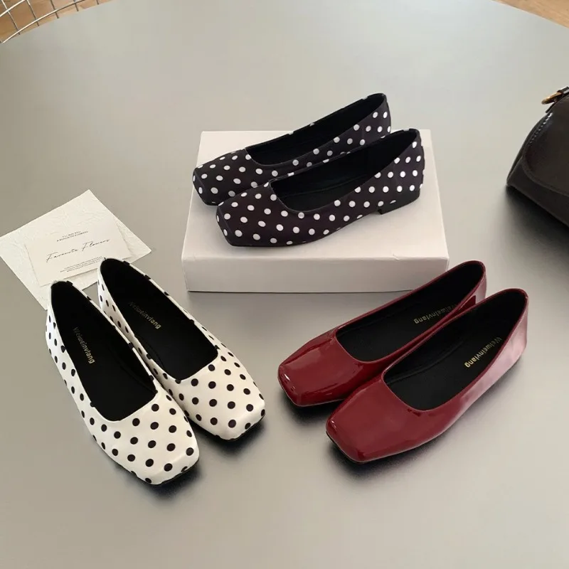 

Fashion Luxury Designer Single Shoes New Women's Square Head Shallow Mouth Versatile Mary Jane Shoes Flat Ballet Shoes for Women
