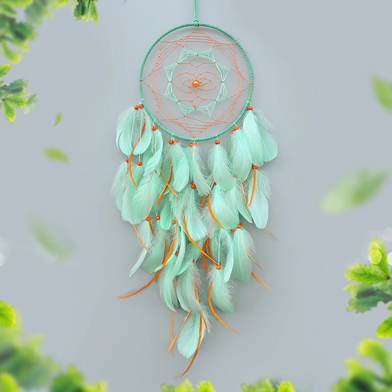 حلم الماسك الطبيعي المنسوجة يدويا الريش الرياح الدقات جدار المعلقات حفلة عيد ميلاد حلي معلقة ديكور المنزل الهدايا الروحية #1