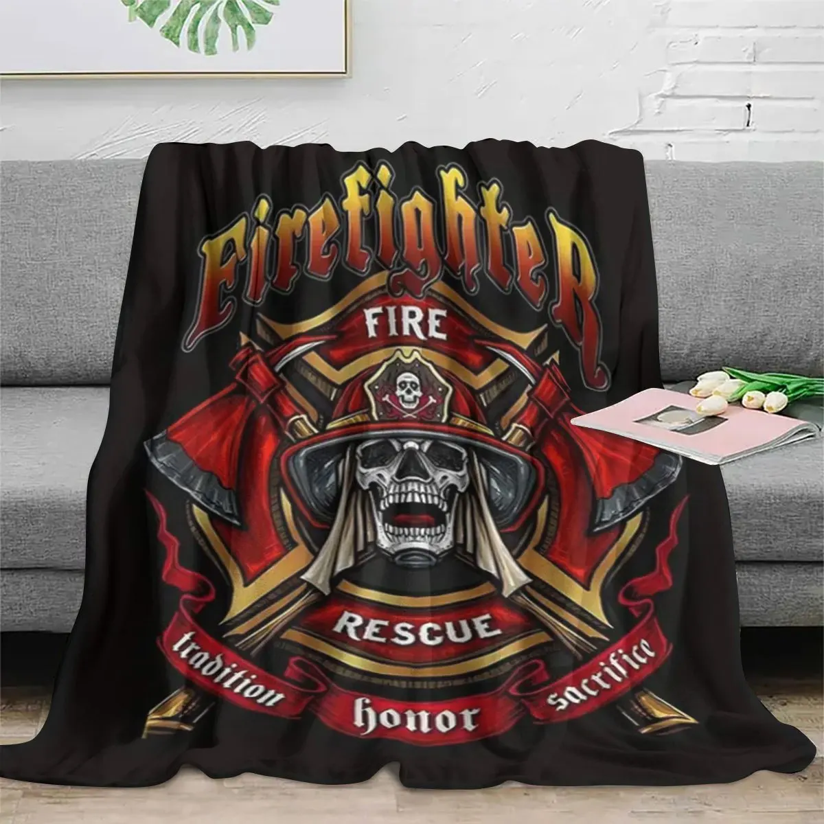 Firefighter Gift Throw Blanket for Firemen Hero Rescue Sacrifice Honor Firefighter Appreciation Fleece Throw Warm Blanket Decor