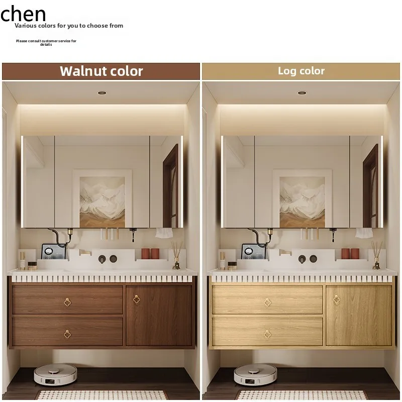 ZMLbathroom cabinet combination ceramic integrated basin washbasin toilet walnut washbasin cabinet