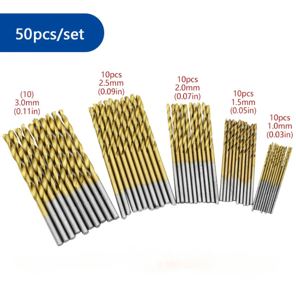 50 sztuk 1.0mm 1.5mm 2.0mm 2.5mm 3.0mm tytanu enduit HSS haute vitesse en acier foret zespół wlać bois plastique skręcanie