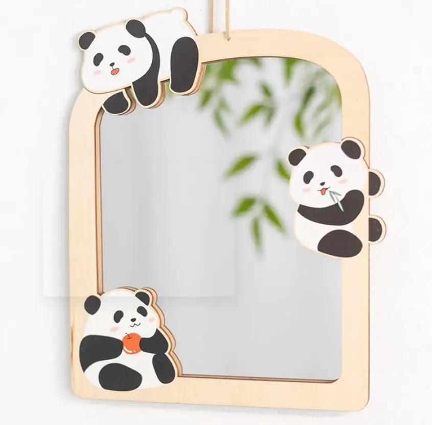 Wall Hanging Panda Basswood Framed Acrylic Mirror