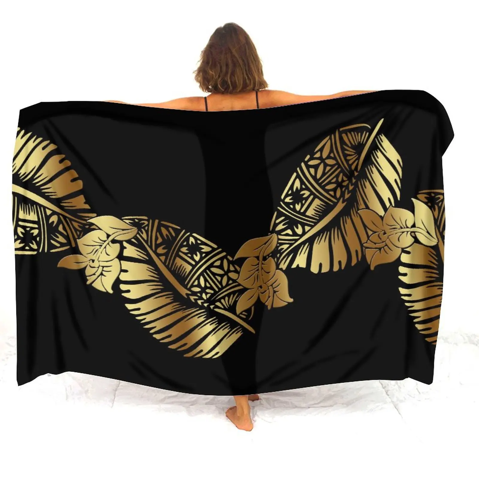 Polynesian Print Tribal Ethnic Lady Sarong Custom Hawaiian Seaside Resort Vintage Art Coat One-Piece Shawl Elegant Apron