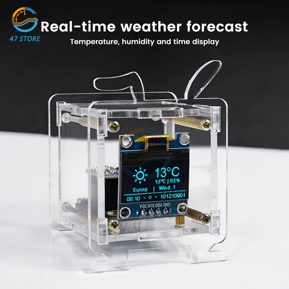 DC5V ESP8266 DIY Electronic Kit Mini Weather Forecast Clock Kits OLED Display Connect with Shell Fun DIY Soldering Project