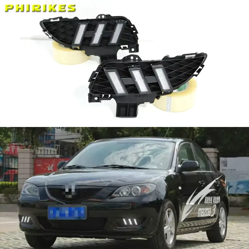 For Mazda 3 Axela 2006-2009 LED Daytime Running Light Flowing Turn Signal Relay ABS 12V DRL Fog Lamp Decoration