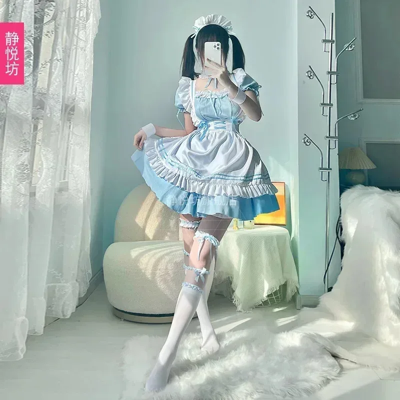 2023 azul lolita menina linda empregada role play traje animação mostrar roupas japonesas dressv;2,r'6;t.