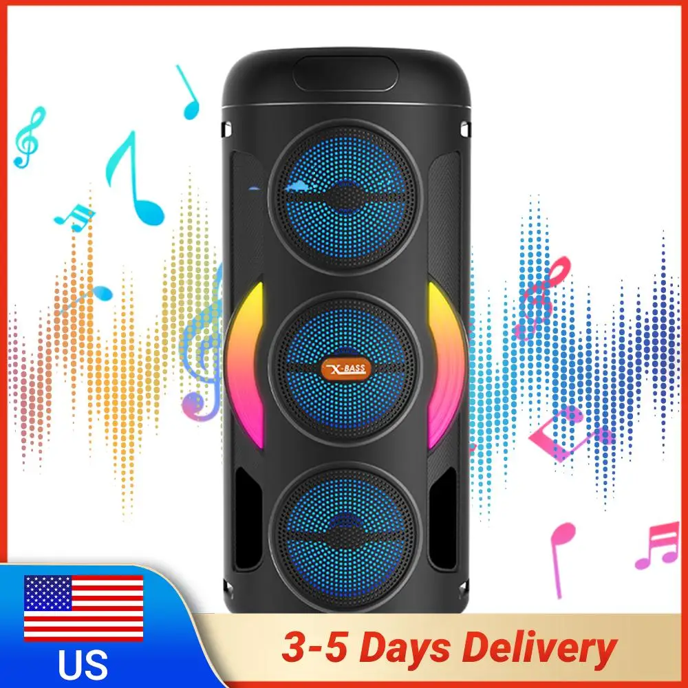 

Портативная колонка с поддержкой TWS/AUX/USB/TF-карт/FM-радио, большая портативная акустика для вечеринок на открытом воздухе, пляжа, двора и дома