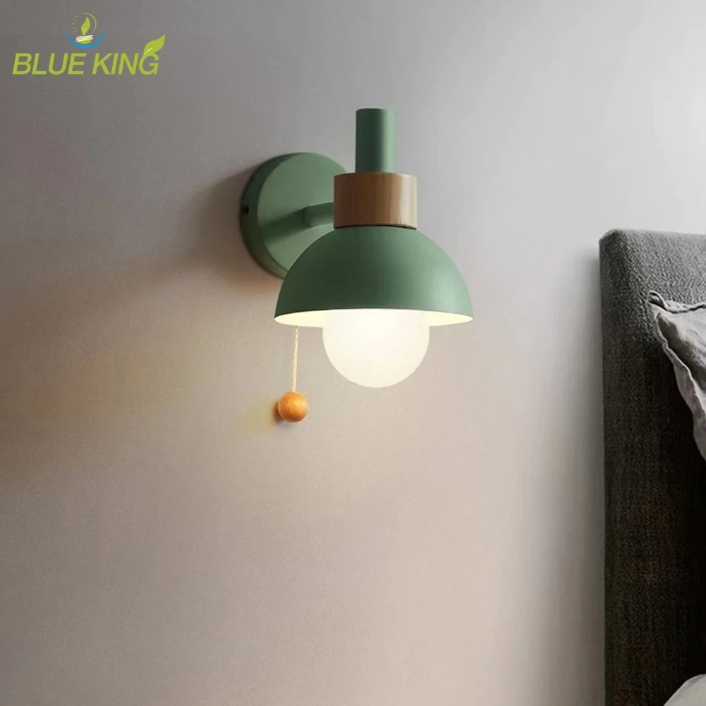 

Novelty Nordic Wood Bedroom wall lamp Modern Minimalist Macaron LED Wall Lamp Creative Living Room Corridor Bedside Wall lamps
