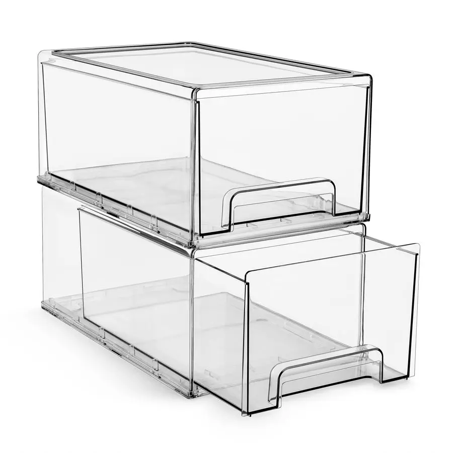 

Large Clear Storage Drawers 2 Pack Stackable PullOut Storage Bins with Handles, Slide Out Organizer Drawers for Pantry, Fridge,