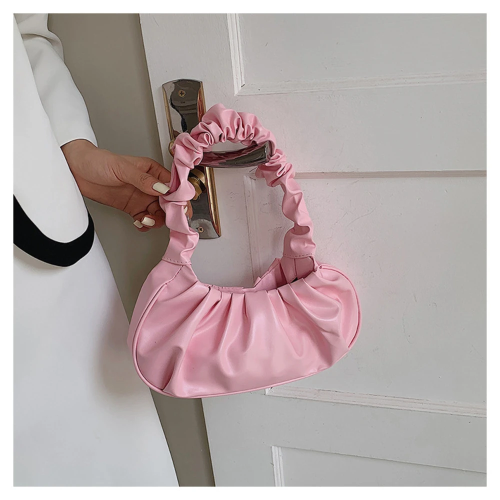 Fashion Simple Versatile Ruffles Handheld Cloud Bag Casual Daily Commuting Armpit Bag Women's Sweet Solid Color PU Shoulder Bag
