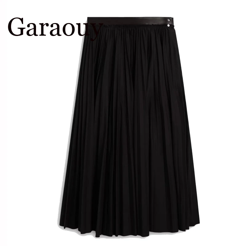 Women Maxi Skirt Elastic High Waist Pleated Skirt Black Solid Color  A-Line Skirt Work Leisure Wear y2k clothes women