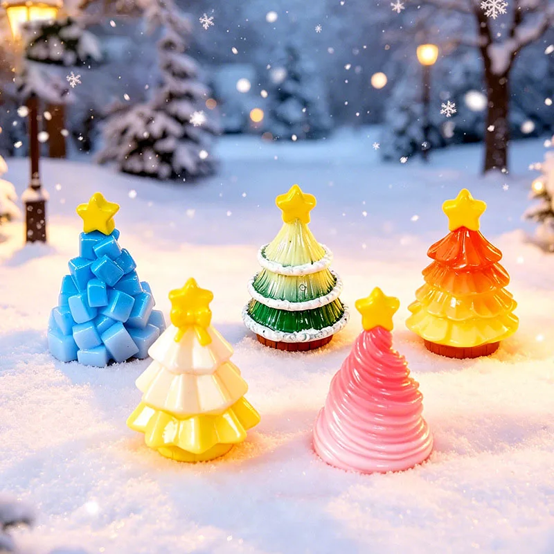 5pc Cartoon Creative Macaron color Stars Christmas Tree Resin Pendant diy handmade Keychain necklace Miniature desktop figurines