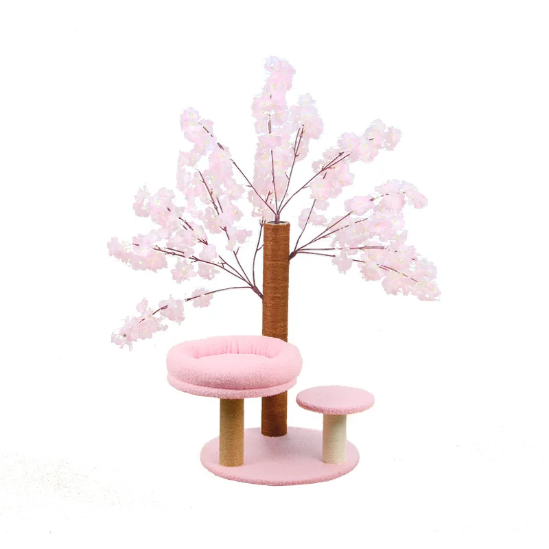Durable handmade cherry tree cat scratching board, wrapped in hemp rope, 68cm, with plastic pot claw scratching board, artificia