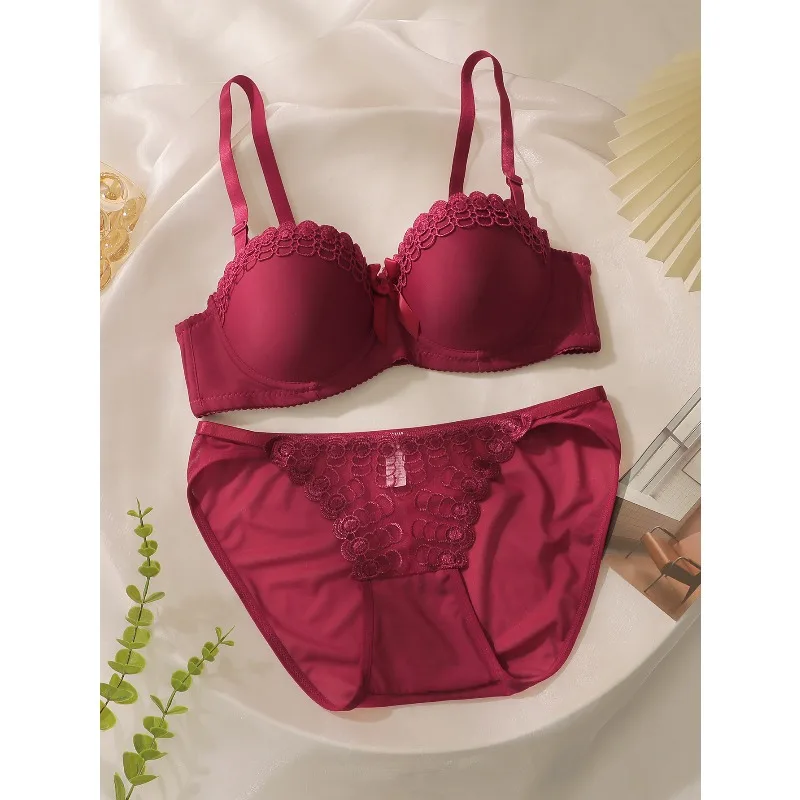 Women's Pink Lace Bra and Panty Set Push Up Underwire Bow Detail Lingerie 2026 - Image 6