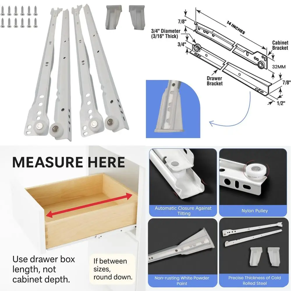

Лицевая рама и безрамные направляющие для шкафа, 14-дюймовый европейский стиль, 10 шт., грузоподъемность 75 фунтов, холоднокатаная сталь, фини с порошковым покрытием