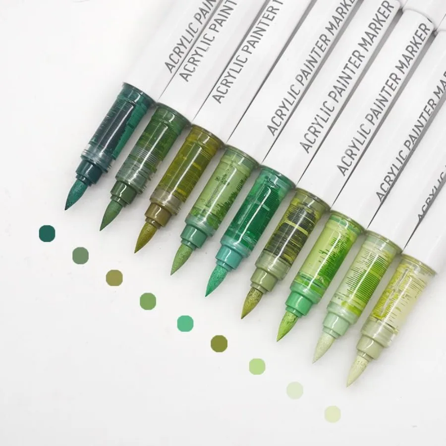 

Water Based Acrylic Paint Markers Green, 9 Colors Acrylic Paint Pens Set with Soft Brush Tip, Marker Pen for Rock Painting, Egg