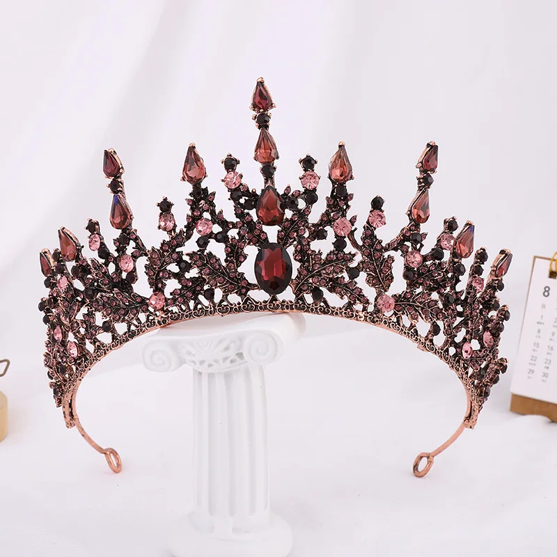 Baroque Vintage Purple Black Crystal Bridal Tiaras Crowns Pageant Diadem Rhinestone Veil Tiara Headband Wedding Hair Accessories