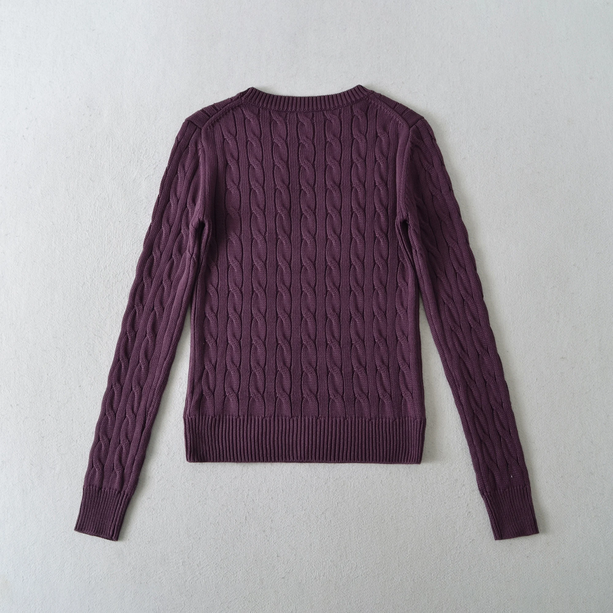 Nueva moda, suéter de punto trenzado con cuello redondo para mujer, jersey de manga larga con un bolsillo, prendas de punto de otoño, color morado, verde militar