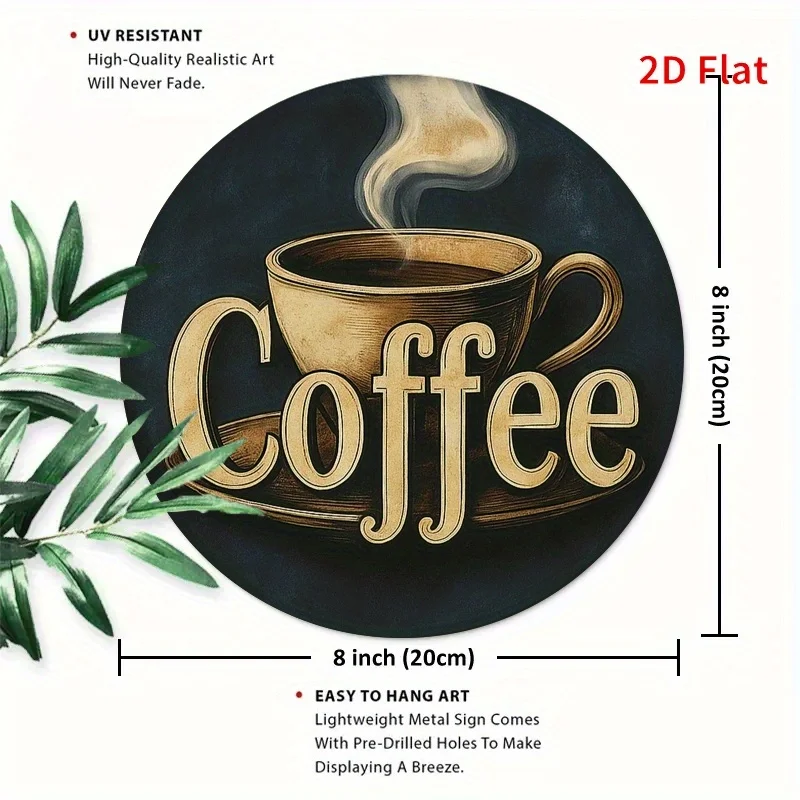 2D Flat Printing, 1pc, Coffee Cup Round Metal Sign, Wall Home Room Farmhouse Home Street, Shop, Garage, Farm, Garden Decoration,