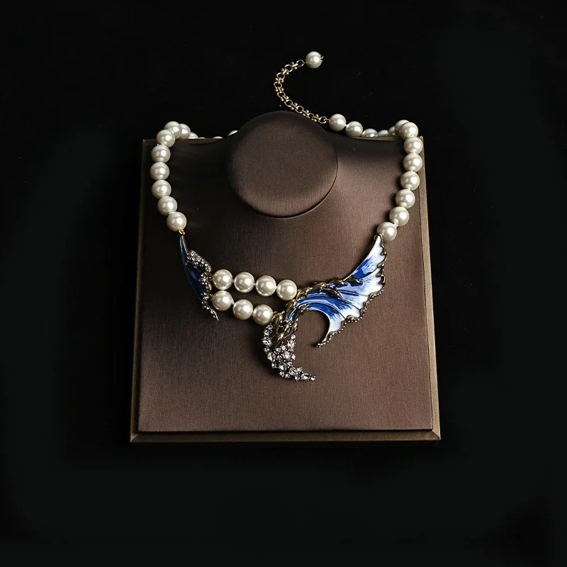 Blue Wave Pearl Alloy Fashion Mysterious Noble Necklace Earring Jewelry Set