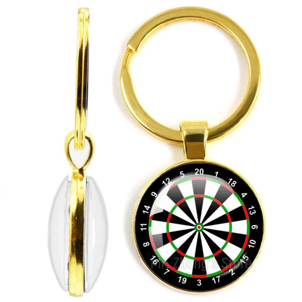 25mm Double-Sided Keychain New Style Glass Dome Metal Bracelet Dart Pan Dart Target Creative Gifts Glass Metal Key Chain Gift