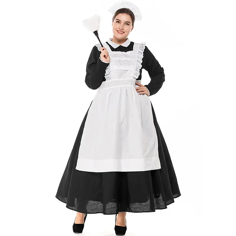 

Halloween Adult Women Victorian Traditional Maid Uniform Costume Cosplay Plus Size Purim Carnival Party Fancy Dress