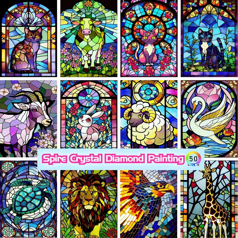 

Stained Glass Art Crystal Drills Diamond Painting Animals Cat Turtles Swans Sheep Cows Cross Stitch Mosaic Home Decor Kids Gift