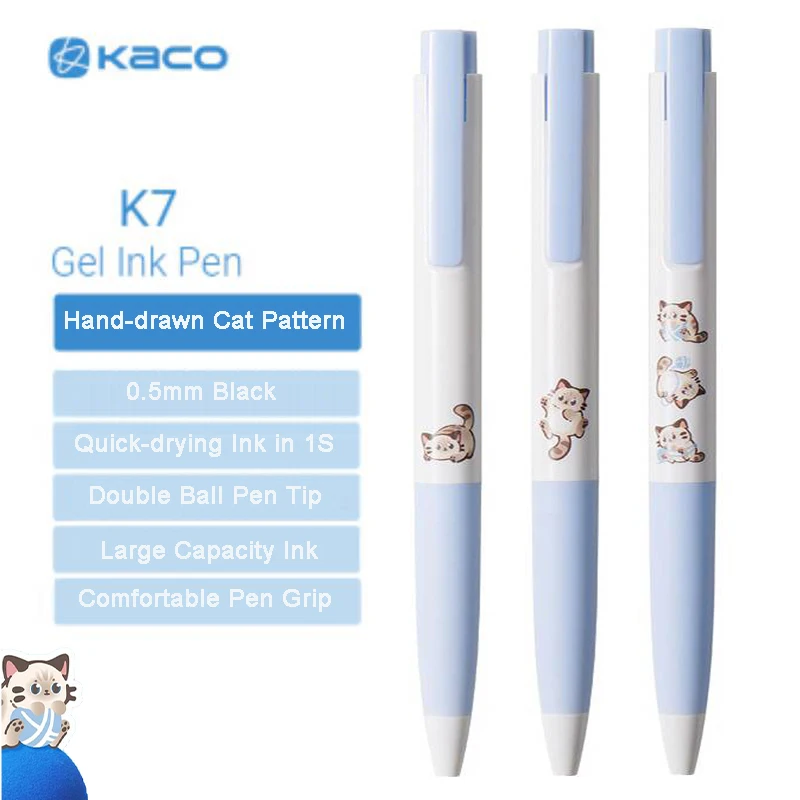 Kaco Cute Kitty Panda Sign Pens, Quick Drying Smooth Writing Gel Pen Set, Kawaii Asthetics Stationery for Girls Kids Cat Lovers