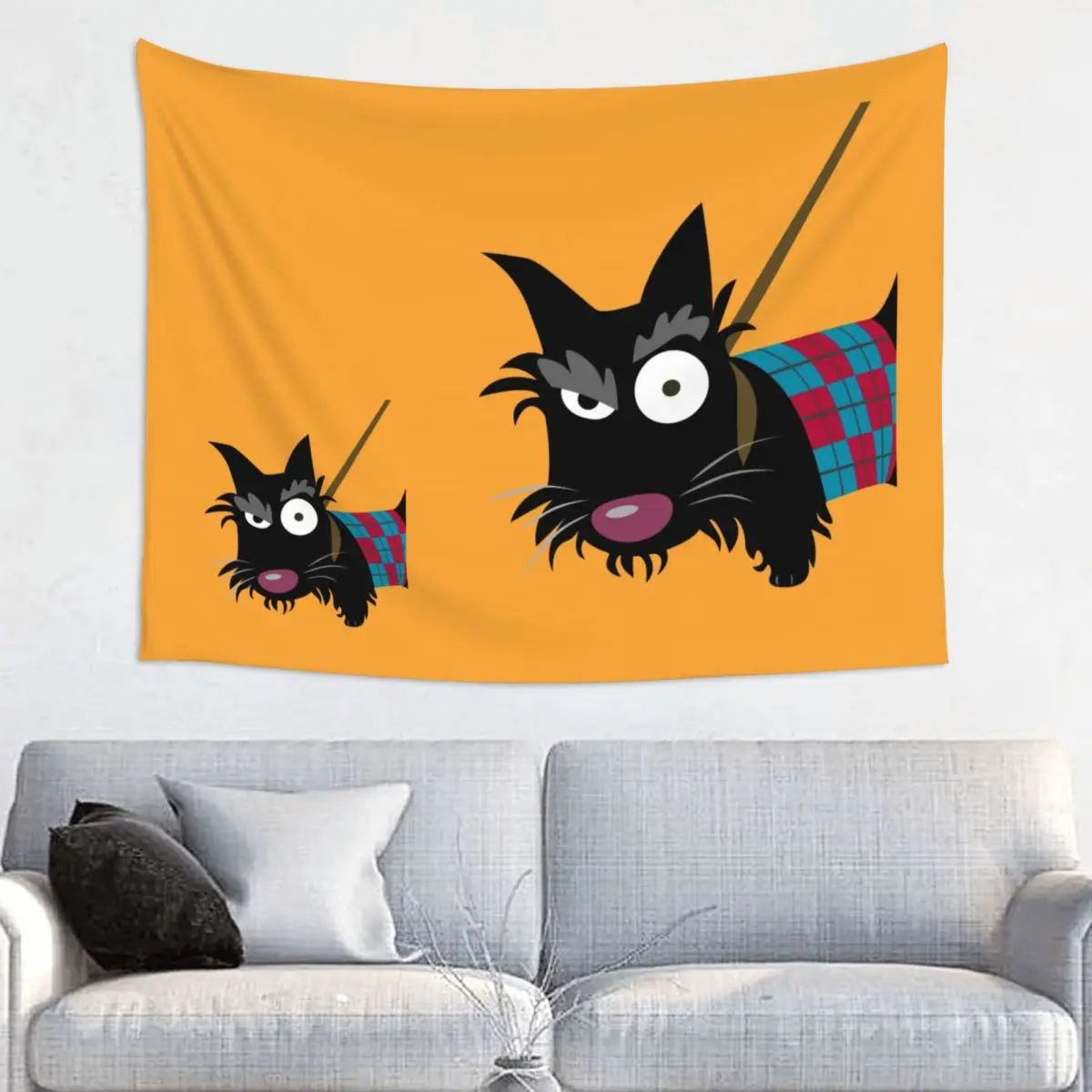 Custom Funny Scottie Eye Tapestry Wall Hanging for Living Room Customized Hippie Scottish Terrier Dog Tapestries Room Decor