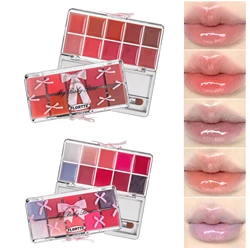 FLORTTE 10-Color Lip Palette Lip Gloss and Lipstick Glossy Moisturizing Pigmented Multifunctional Easy to Apply