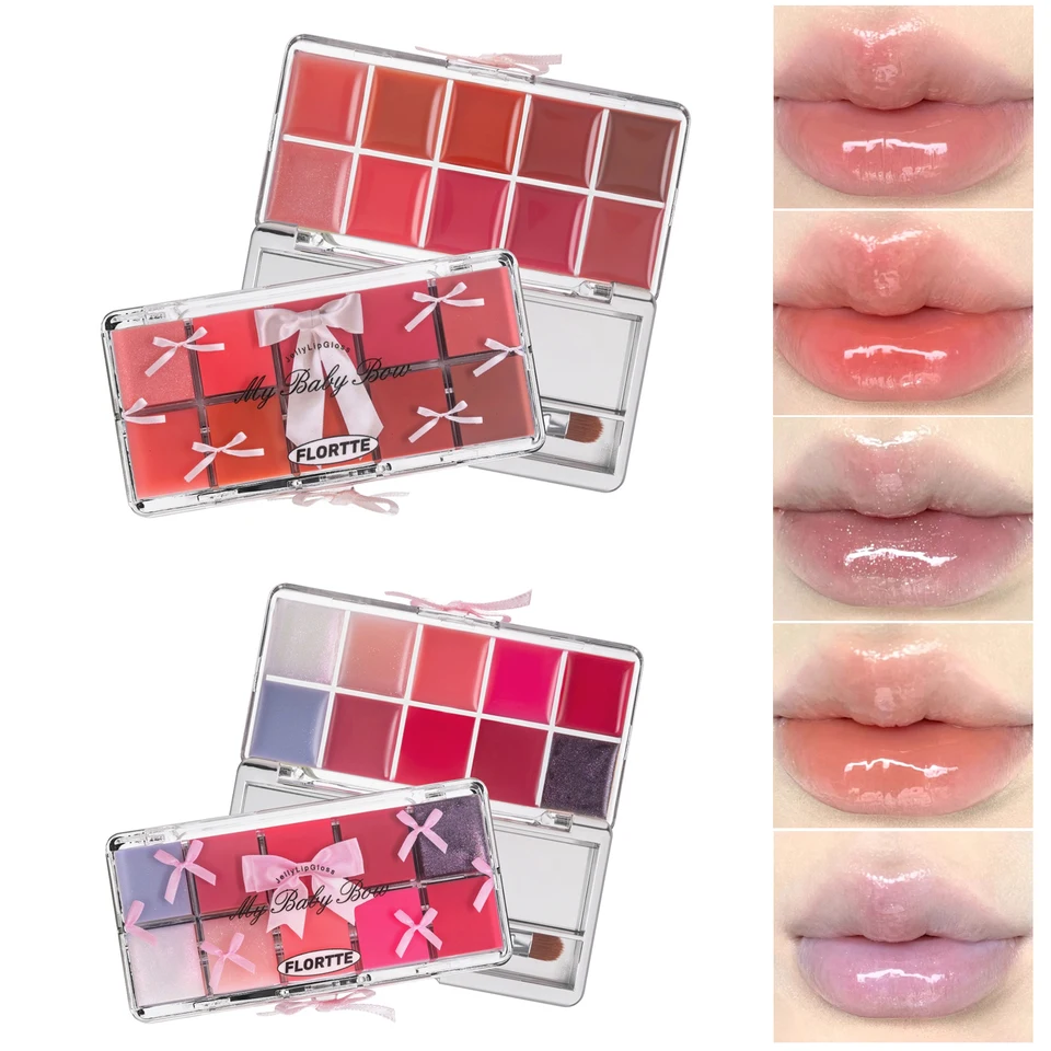 フェイス・リップカラーパレット FLORTTE 10 色リップパレットリップグロスと口紅光沢のある保湿着色多