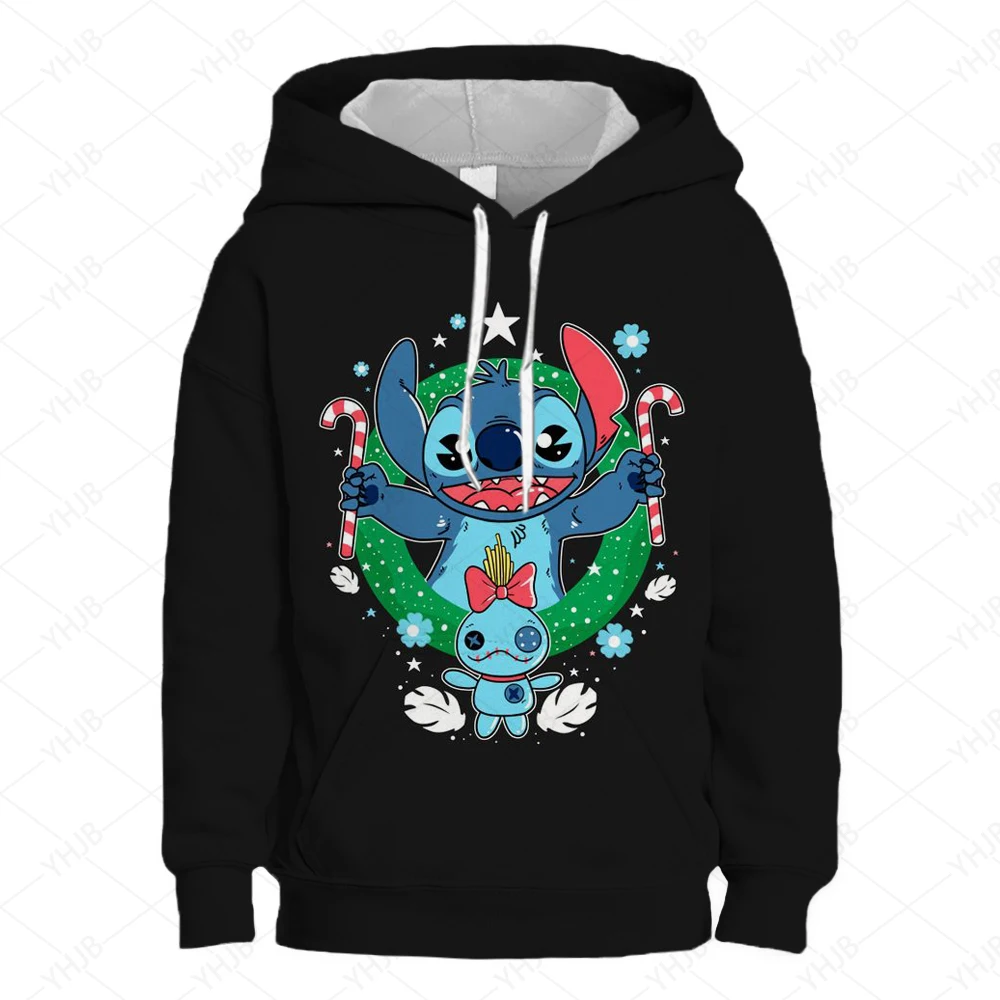 Disney-Costume de dessin animé brodé pour enfants, sweat à capuche Sportif, sweat à capuche Manga, bébé décontracté, petit garçon et fille, CAN o and Stitch, Noël