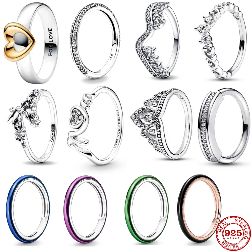 Original 925 Sterling Silver Women Finger Rings for Women Silver ME Laser Mom Crown Gold Heart Ring Butterfly Luxury Jewelry