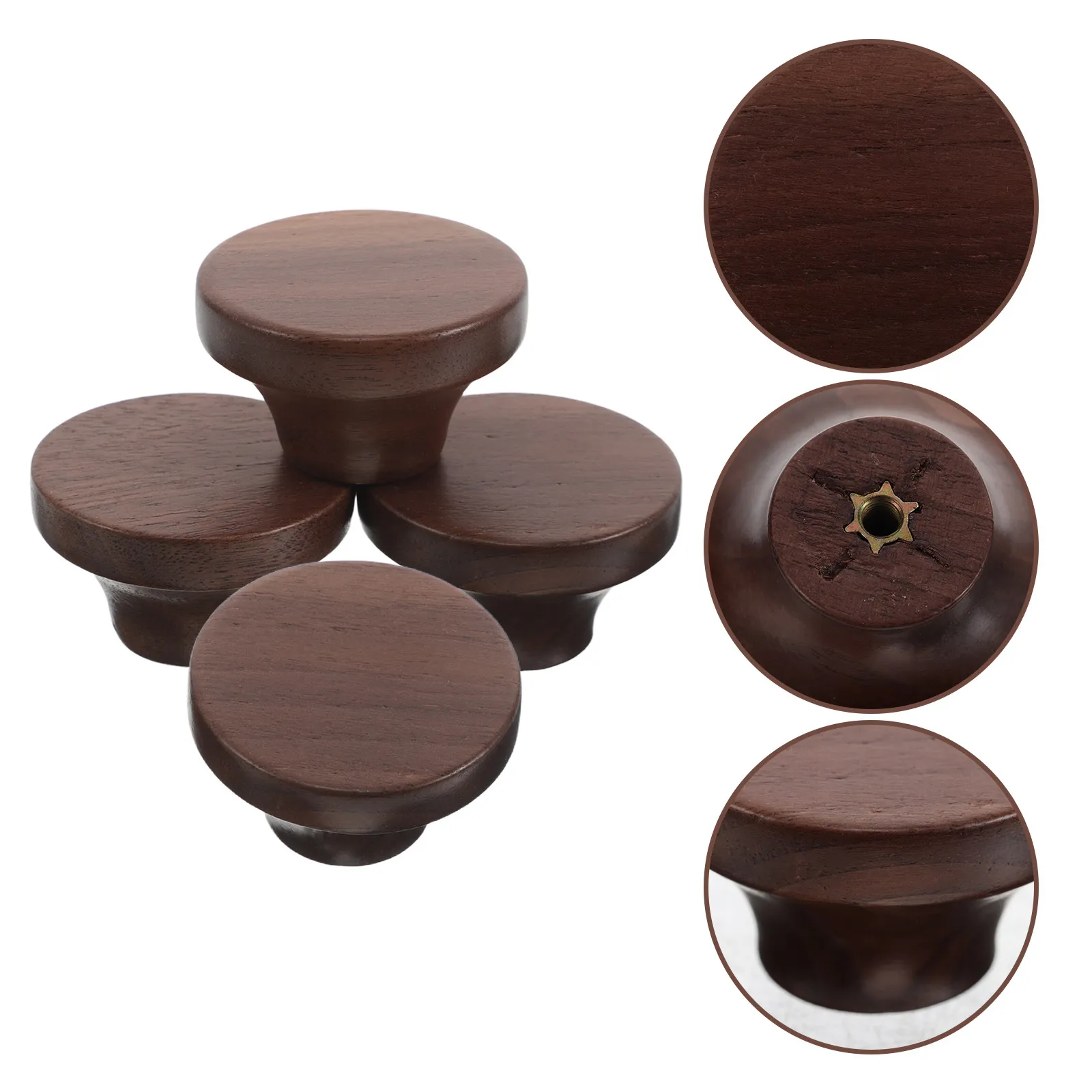 4Pcs Solid Wood Round Drawer Knobs Rustic Cabinet Pulls Single Hole Handles for Dresser Wardrobe Furniture