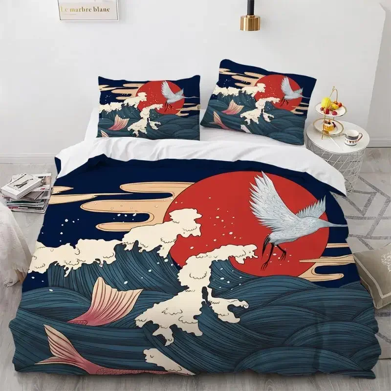 

Комплект пододеяльников с волнистым узором Hokusai, японский пододеяльник Ukiyoe, восточный стиль, океанская королева, двойной комплект постельного белья из полиэстера