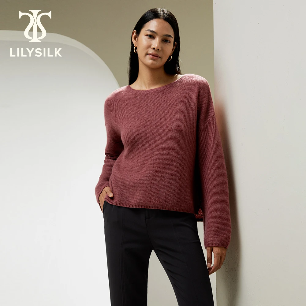 LILYSILK Silk Cashmere Blend Sweatshirt for Women 2023 Winter Casual Drop-Shoulder Round Neck Luxury Top Traf Free Shipping