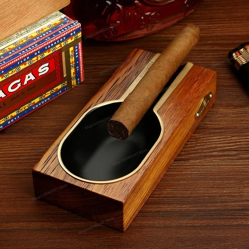 For Cigar Ashtray, Metal Stainless Steel Groove, Portable, Large, Cedar Wood