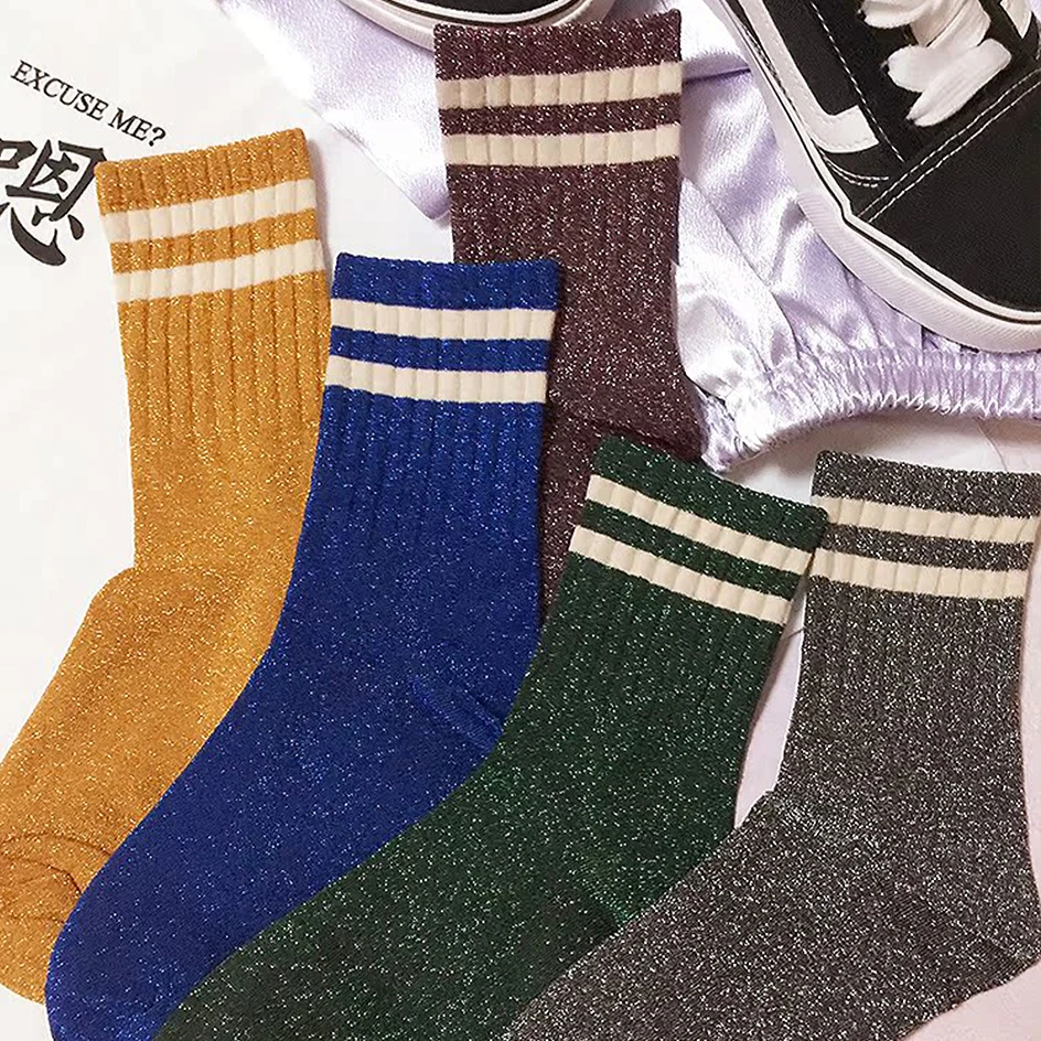 

Fashion Striped Glitter Socks Women Shiny Sequin Socks Stockings Sports Socks Streetwear Bright Silk Loose Socks Sparkly Socks