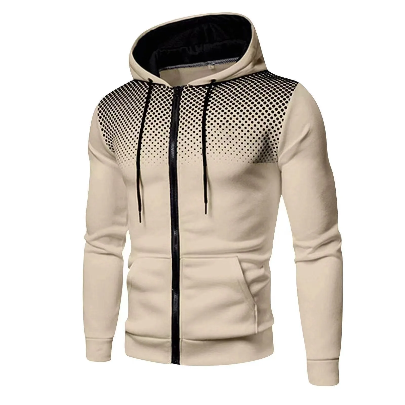 

Men's Slim Fit Zip up Hoodie with Pocket Polka Dot Print Casual Hooded Sweatshirt for Sport Outdoor Spring Autumn Zipper Hoodie