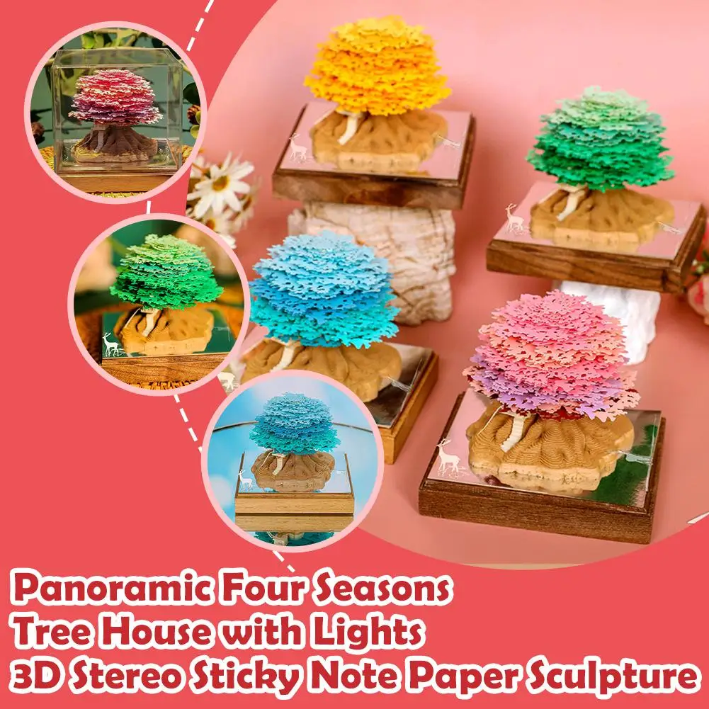 Four Seasons Panoramic Tree House 3d Paper Gift Note Sculpture With Handmade Gift Light Collection X4i5