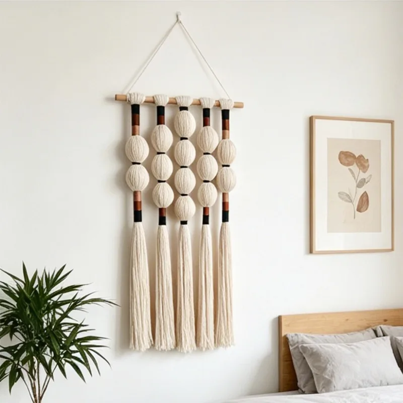 European Style Round Ball Tassel Wall Hanging Hand Woven Tapestry Wall Decor Ornament Decoration for Home Hotel Background Wall