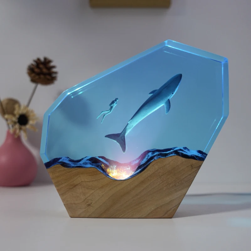 البشر والحيتان الكائن الراتنج الجدول ضوء الإبداعية الفن الديكور مصباح المحيط المشهد موضوع ضوء الليل USB تهمة