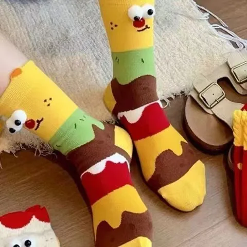 5 Pairs Athletic Crew Dress Sock Cute Cartoon Autumn Winter Fun anti-slip sweat-absorbing Deodorize Antibacterial Pile B8W208