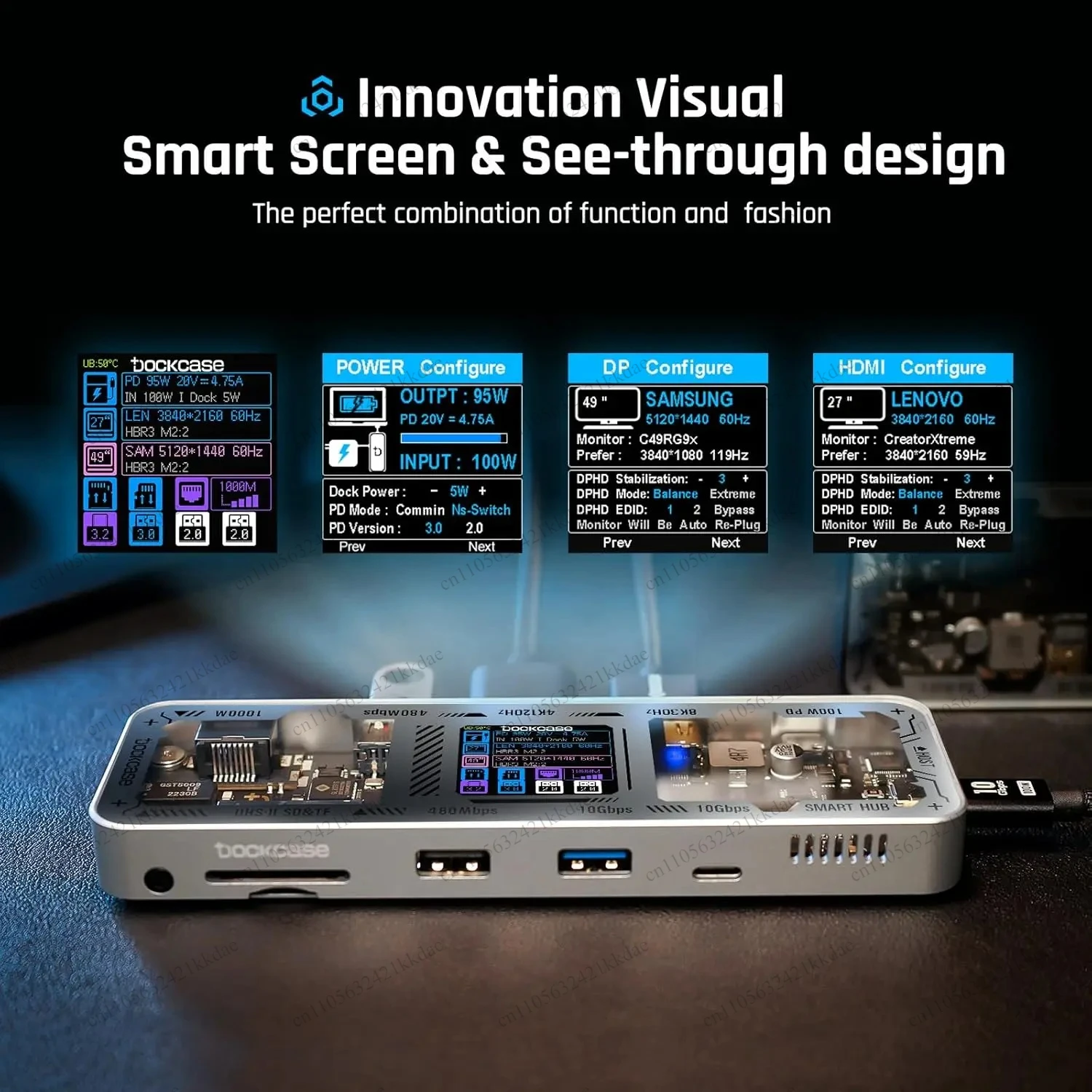USB C Hub (10-in-1) with 4K@60Hz HDMI & DP,100W Power Delivery, UHS-II TF/SD Card Slot for MacBook Air