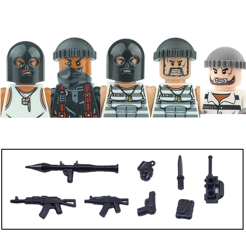 Acessórios de cidade moc vilão moderno gangster figuras bazuca bloco de construção soldado máscara capacete armas arma militar tijolos brinquedos